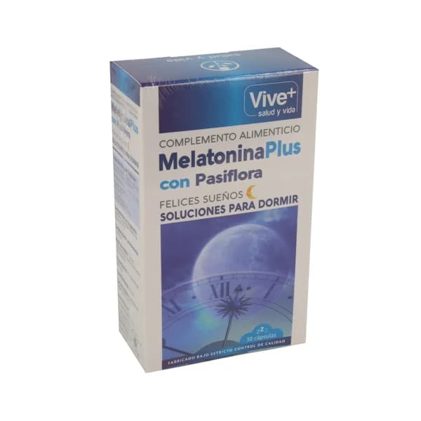 VIVE+ SALUD Y VIDA Melatoninaplus con pasiflora VIVIE + SALUD Y BELLEZA 30 càp. de 540 mg. - 1 ud - Imagen del producto en Findit