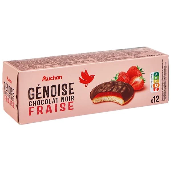 PRODUCTO ALCAMPO Galletas Genoise recubiertas de chocolate negro y rellenas de fresa 12 uds. - 0.15 kg - Imagen del producto en Findit