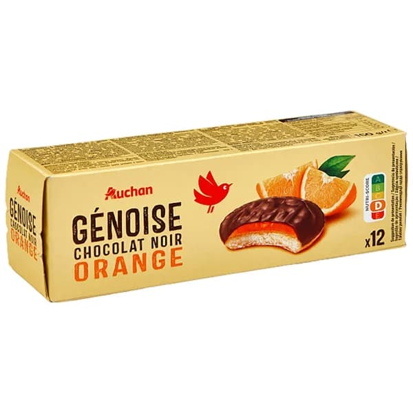 PRODUCTO ALCAMPO Galletas Genoise recubiertas de chocolate negro y rellenas de naranja 12 uds. - 0.15 kg - Imagen del producto en Findit