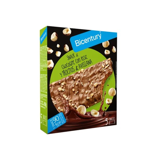 BICENTURY Snack de chocolate con leche y trocitos de avellana BICENTURY 5 uds. c 18 g. - 0.09 kg - Imagen del producto en Findit