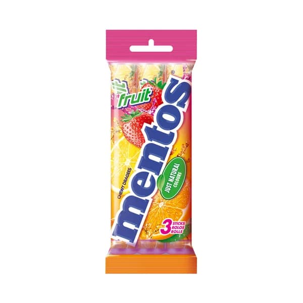 MENTOS Roll de caramelos masticables con zumo de frutas MENTOS 3 x 38 g. - 0.11 kg - Imagen del producto en Findit