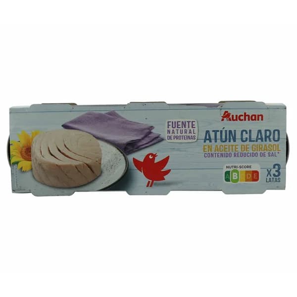 PRODUCTO ALCAMPO Atún claro en aceite de girasol con contenido reducido en sal lata 52 g. pack de 3 uds. - 0.16 kg - Imagen del producto en Findit