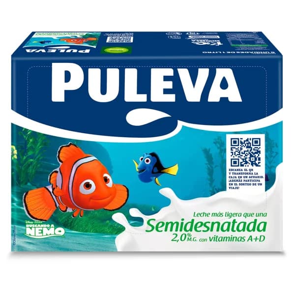 PULEVA Leche sem. ligera 1% m.g. caja de Disney 6 x 1 L. - 6 l - Imagen del producto en Findit