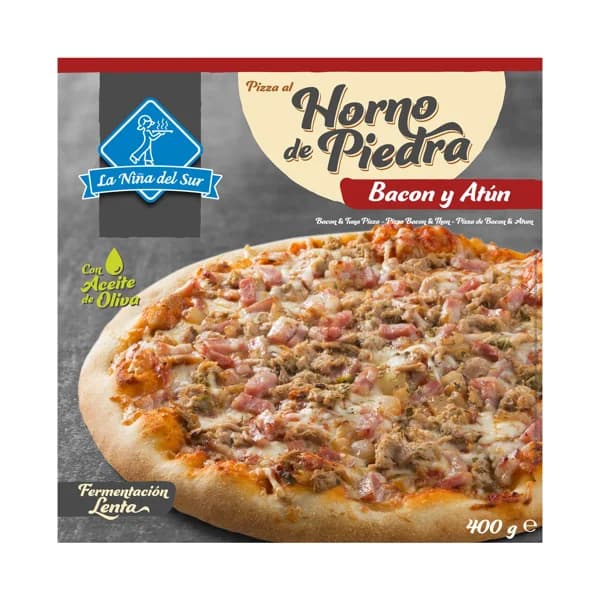 LA NIÑA DEL SUR Pizza de bacón y atún hecha al horno de piedra 400 g. - 0.4 kg - Imagen del producto en Findit