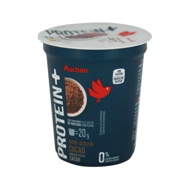 AUCHAN Protein + Postre de cacao, sin grasa ni azúcares añadidos y con alto contenido en proteína 200 g. Producto Alcampo - 0.2 kg - Imagen del producto en Findit