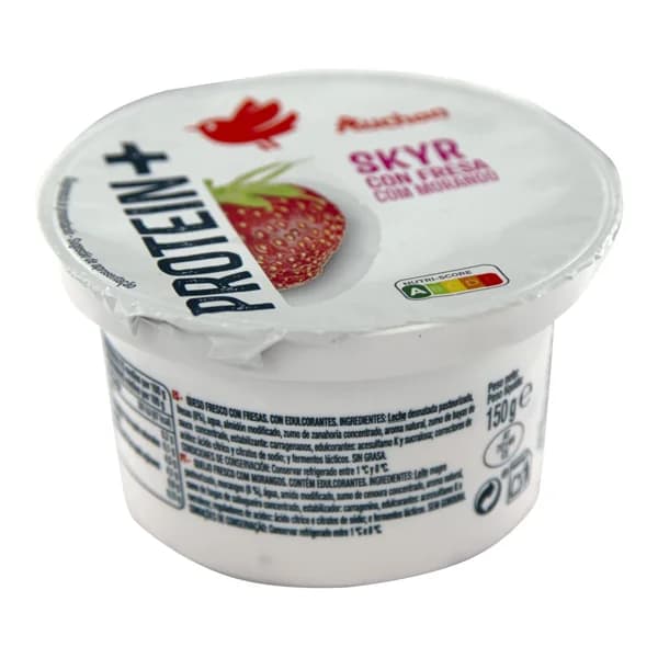AUCHAN Protein + Skyr de fresa sin grasa ni azúcares, con alto cotenido en proteína 150 g. Producto Alcampo - 0.15 kg - Imagen del producto en Findit