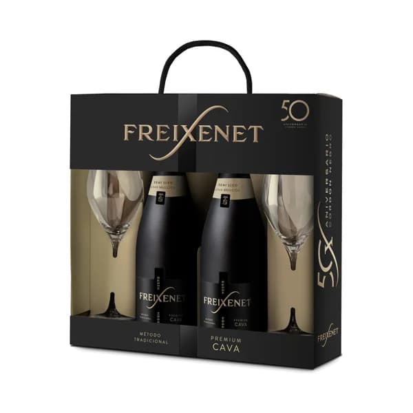 FREIXENET Cordón negro Estuche con 2 botellas de cava semi seco gran selección con D.O Cava + 2 copas. - 1 ud - Imagen del producto en Findit