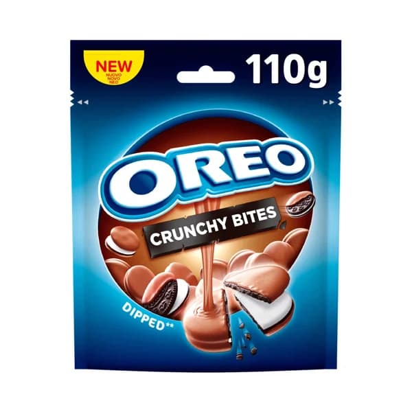 OREO Mini Crunchy Bites galletas de Cacao Rellenas de Crema Sabor Vainilla y Cubiertas de Chocolate con Leche 110 g. - 0.11 kg - Imagen del producto en Findit