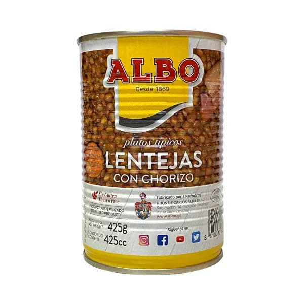 ALBO Lentejas con chorizo ALBO lata de 425 g. - 0.43 kg - Imagen del producto en Findit