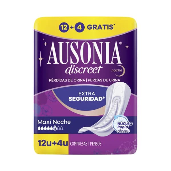 AUSONIA Compresas maxi noche para pérdidas de orina moderadas a severas AUSONIA Discreet 16 uds. - 1 ud - Imagen del producto en Findit