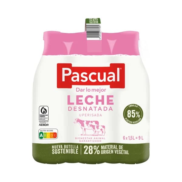 PASCUAL Leche de vaca desnatada, de bienestar animal garantizado  6 x 1.5 l. - 9 l - Imagen del producto en Findit