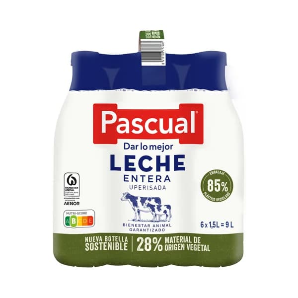 PASCUAL Leche de vaca entera, de bienestar animal garantizado 6 x 1.5 l. - 9 l - Imagen del producto en Findit