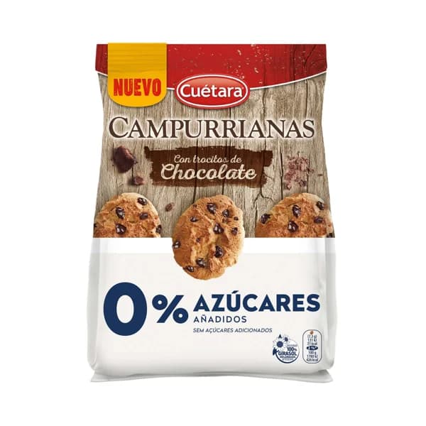 CUÉTARA Campurrianas Galletas con trocitos de chocolate y 0% azúcar 200 g. - 0.2 kg - Imagen del producto en Findit