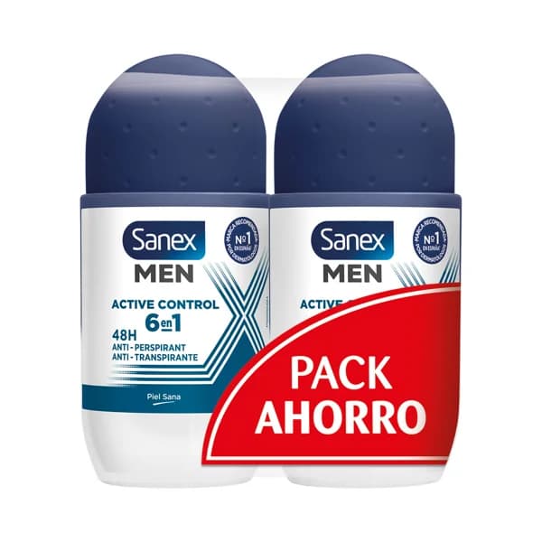 SANEX Men active control Desodorante roll on para hombre con protección anti transpirante de hasta 48 horas 2 x 50 ml. - 0.05 l - Imagen del producto en Findit