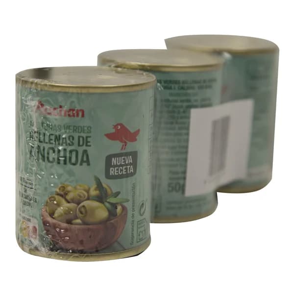 PRODUCTO ALCAMPO Aceitunas verdes manzanillamini bar rellenas de anchoa PRODUCTO ALCAMPO 3 uds x 50 g. - 0.15 kg - Imagen del producto en Findit
