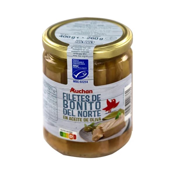 PRODUCTO ALCAMPO Filetes de bonito del Norte MSC (Pesca sostenible certificada) en aceite de oliva 260 g. - 0.26 kg - Imagen del producto en Findit