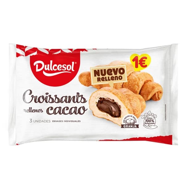 DULCESOL Croissant relleno de crema de cacao y avellanas DULCESOL 135 gramos - 0.23 kg - Imagen del producto en Findit