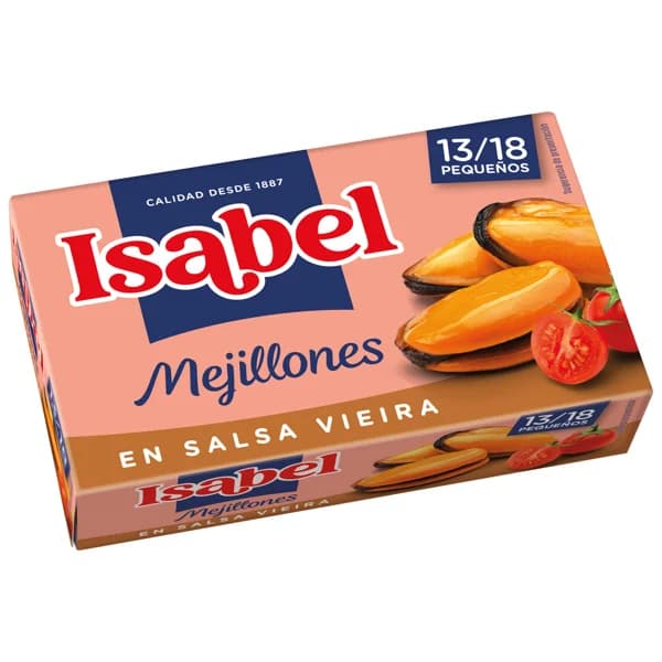 ISABEL Mejillones salsa de vieira 13/18 piezas lata de 69 g. - 0.07 kg - Imagen del producto en Findit
