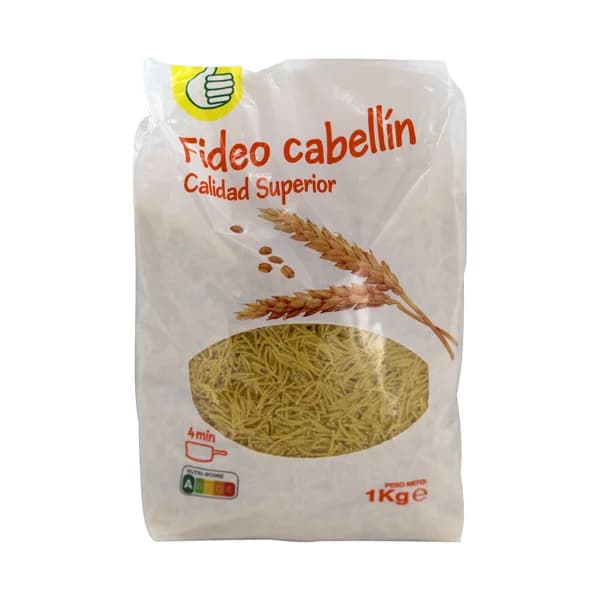 PRODUCTO ECONÓMICO ALCAMPO Pasta fideos cabellín de calidad superior 1 kg. - 1 kg - Imagen del producto en Findit