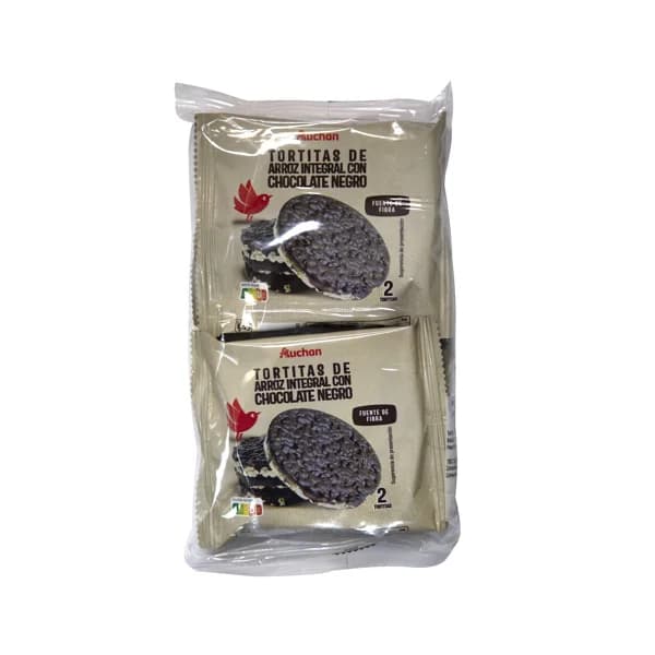 PRODUCTO ALCAMPO Tortitas de arroz integral con chocolate negro AUCHAN pack de 4 uds x 26 g. - 0.11 kg - Imagen del producto en Findit