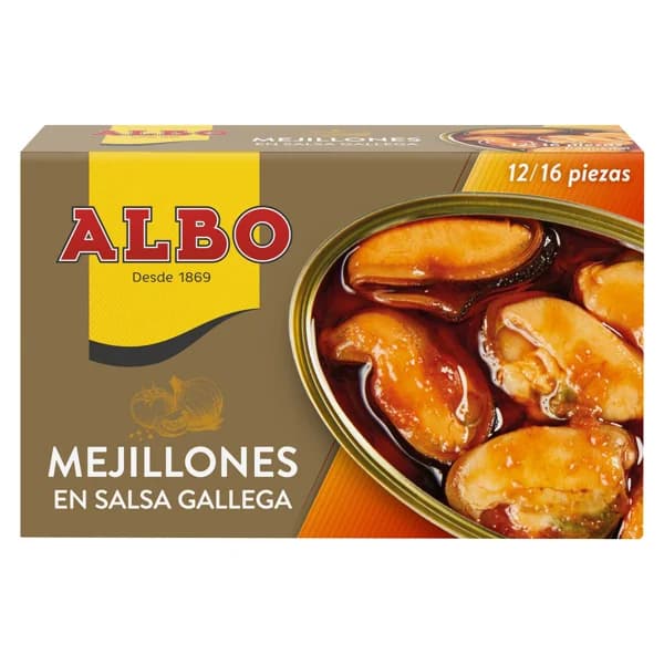 ALBO Mejillones salsa gallega lata de 70 g. - 0.07 kg - Imagen del producto en Findit