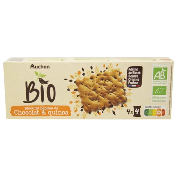 ALCAMPO ECOLÓGICO Galletas con pepitas de chocolate y quinoa ALCAMPO ECOLÓGICO 14 uds x 135 g. - 0.14 kg - Imagen del producto en Findit