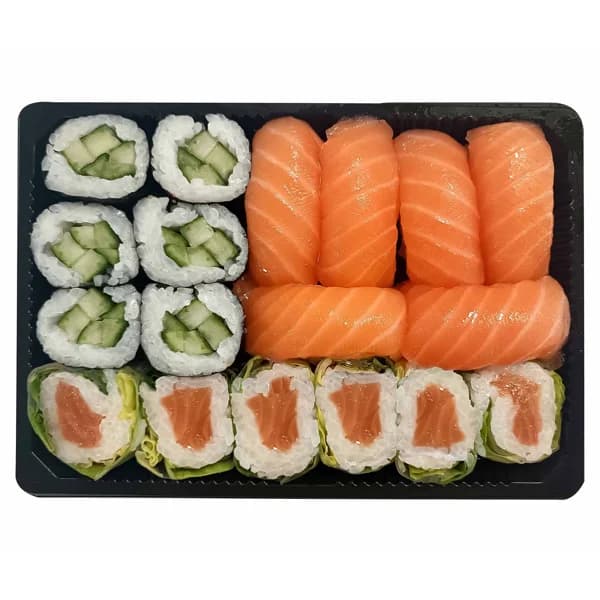 SUSHI GOURMET Bandeja 6 sushi salmón, 6 maki pepino y 6 cristal salmón SUSHI GOURMET 18 uds. - 0.49 kg - Imagen del producto en Findit