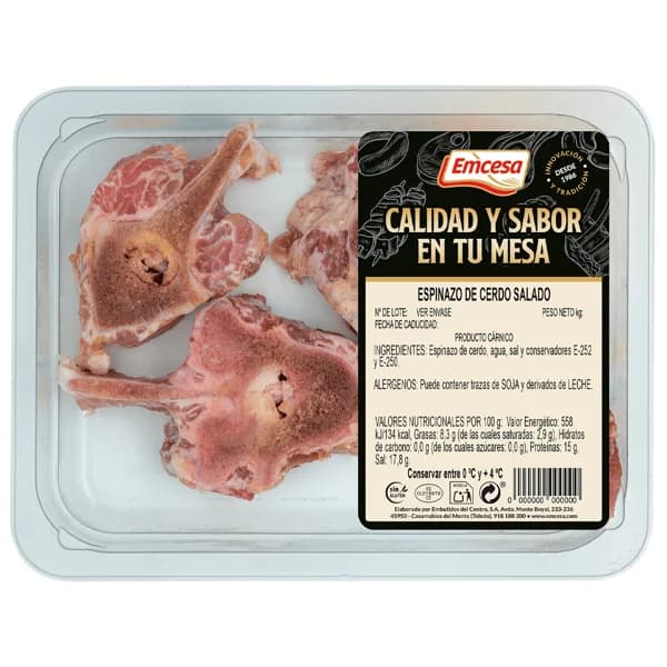 EMCESA Bandeja de huesos de espinazo de cerdo salado, elaborados sin gluten - 0.25 kg - Imagen del producto en Findit