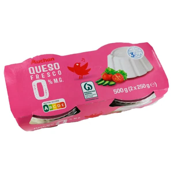 AUCHAN Queso fresco 0 % materia grasa pack de 2 x 250 g. Producto Alcampo - 0.5 kg - Imagen del producto en Findit