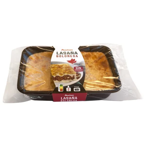 AUCHAN Lasaña Boloñesa, elaborada sin conservantes ni colorantes, lista para calentar y comer 700 g. Producto Alcampo - 0.7 kg - Imagen del producto en Findit