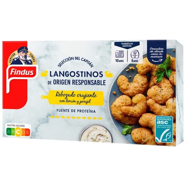 FINDUS Selección del capitán Langostinos (ASC) con rebozado crujiente, limón y perejil 220 g. - 0.22 kg - Imagen del producto en Findit