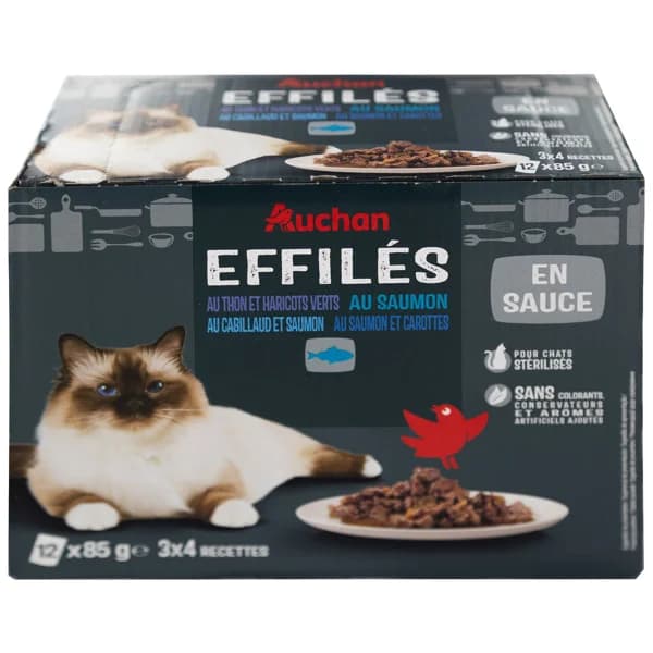 PRODUCTO ALCAMPO Alimento completo para gatos adultos esterilizados a base de atún y salmón 12 x 85 g. - 1.02 kg - Imagen del producto en Findit