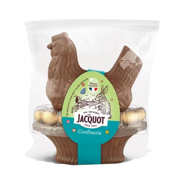 JACQUOT Gallina de chocolate con leche, con huevos de chocolate rellenos de praline 400 g. - 0.4 kg - Imagen del producto en Findit