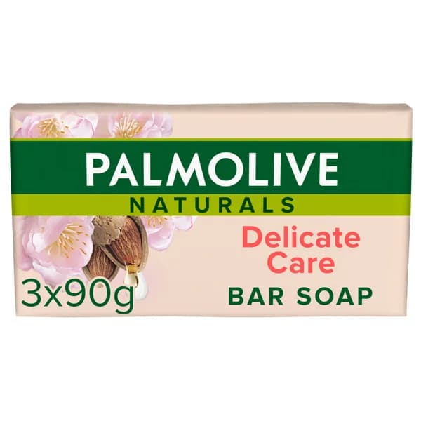 PALMOLIVE Jabón hidratante en pastilla para tocador, enriquecido con leche de almendras PALMOLIVE Naturals delicate 3 x 90 g. - 0.27 kg - Imagen del producto en Findit