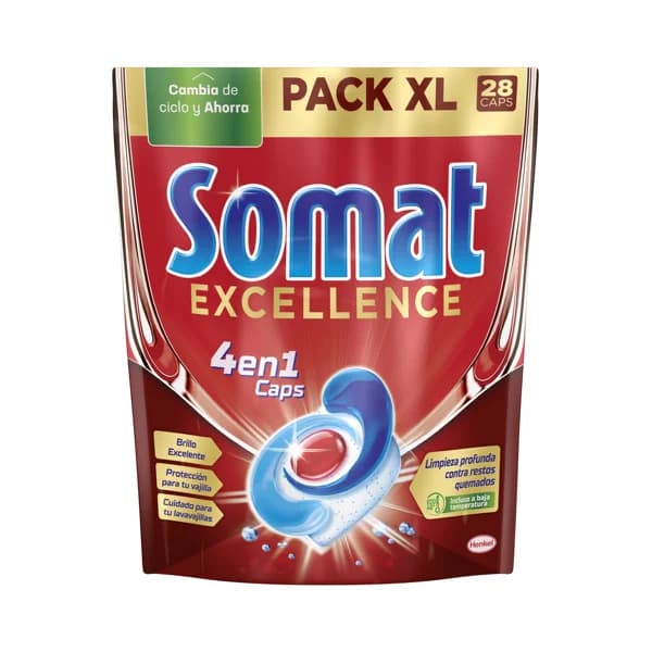 SOMAT Excellence Detergente para lavavajillas en cápsulas con acción 4 en 1  28 uds. - 0.53 kg - Imagen del producto en Findit