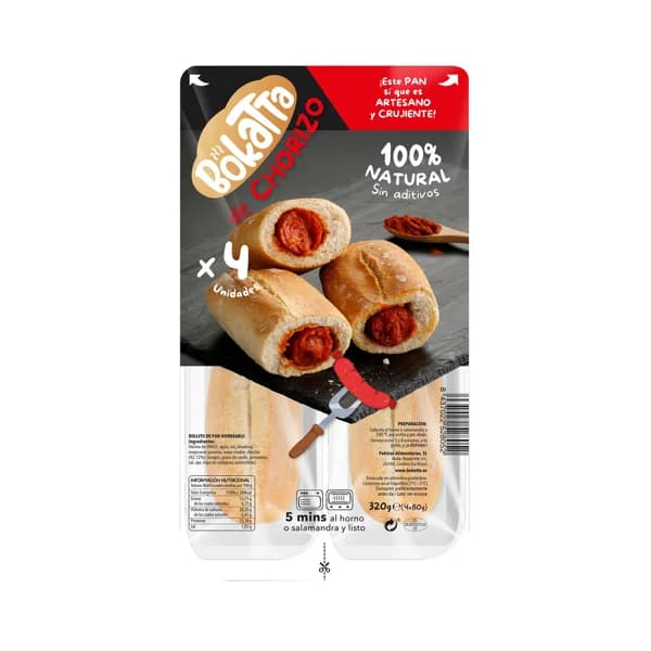 BOKATTA Bocadillo "preñao" de chorizo, listo para calentar y comer BOKATTA 4 x 80 g - 0.32 kg - Imagen del producto en Findit