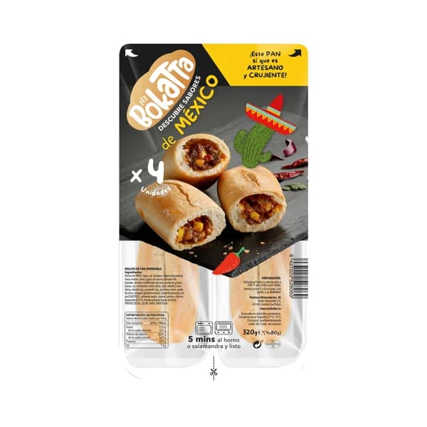 BOKATTA Bocadillo mexicano (carne, verduras y chile), listo para calentar y comer BOKATTA 4 x 80 g. - 0.32 kg - Imagen del producto en Findit
