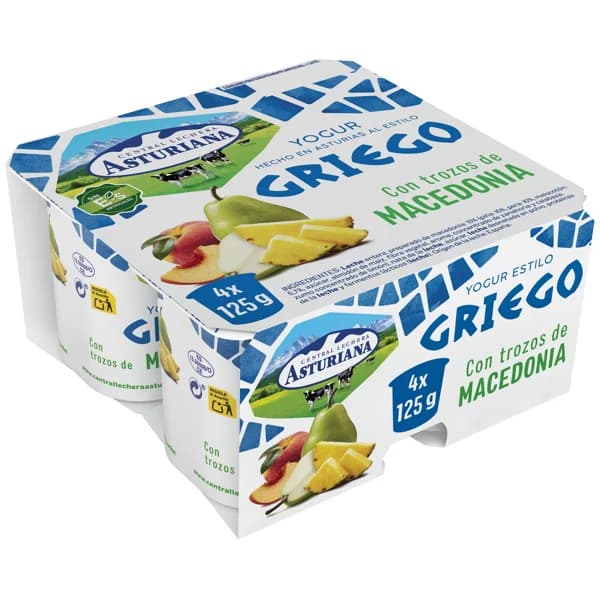 CENTRAL LECHERA ASTURIANA Yogur estilo griego con trozos de macedonia 4 x 125 g. - 0.5 kg - Imagen del producto en Findit