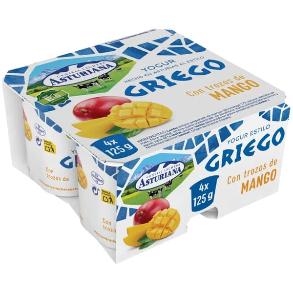 CENTRAL LECHERA ASTURIANA Yogur estilo griego con trozos de mango 4 x 125 g. - 0.5 kg - Imagen del producto en Findit