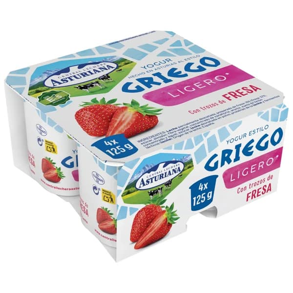 CENTRAL LECHERA ASTURIANA Yogur estilo griego ligero con trozos de fresa 4 x 125 g. - 0.5 kg - Imagen del producto en Findit