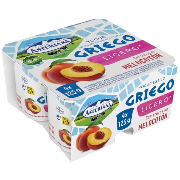 CENTRAL LECHERA ASTURIANA Yogur estilo griego ligero con trozos de melocotón 4 x 125 g. - 0.5 kg - Imagen del producto en Findit