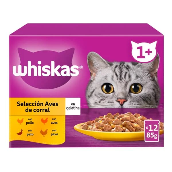 WHISKAS Pienso húmedo para gatos bolsa ave gelatina WHISKAS 12x85 gr. - 1.02 kg - Imagen del producto en Findit