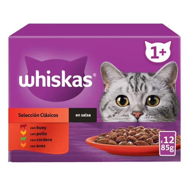 WHISKAS Pienso húmedo para gatos bolsa carne gelatina WHISKAS 12x85 gr. - 1.02 kg - Imagen del producto en Findit