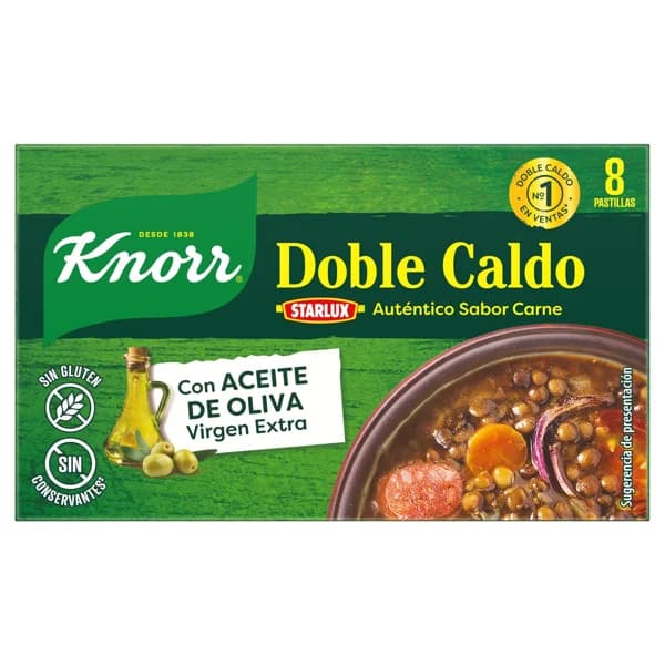 KNORR Pastillas de caldo sabor carne con toque aceite oliva 8 uds. 80 g. - 0.08 kg - Imagen del producto en Findit