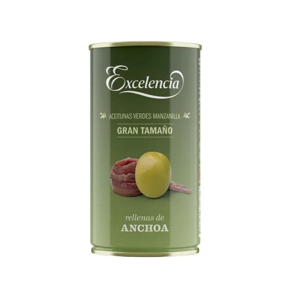 EXCELENCIA Aceitunas verdes manzanilla rellenas de anchoa EXCELENCIA lata de 150 g. - 0.15 kg - Imagen del producto en Findit