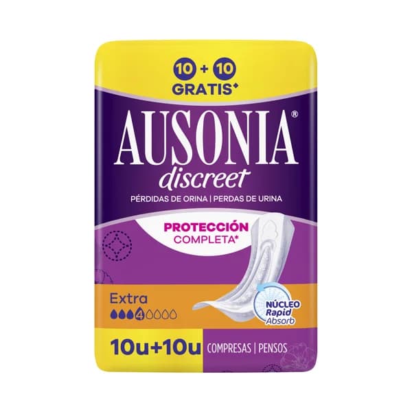 AUSONIA Compresas extra para pérdidas de orina moderadas a abundantes AUSONIA Discreet 20 uds. - 1 ud - Imagen del producto en Findit