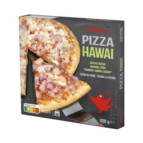 AUCHAN Pizza congelada Hawai (queso, piña y jamón cocido), cocida a la piedra 350 g. Producto Alcampo - 0.35 kg - Imagen del producto en Findit