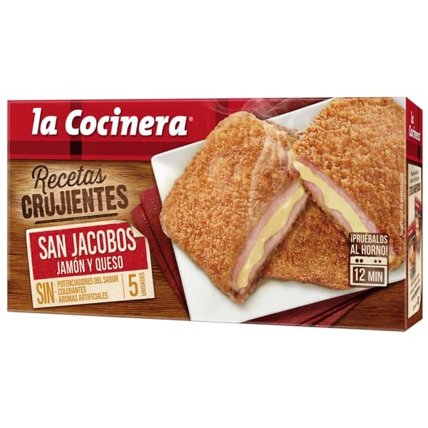 LA COCINERA San Jacobos tradicionales (jamón y queso empanados) Recetas crujientes 5 uds. - 0.39 kg - Imagen del producto en Findit