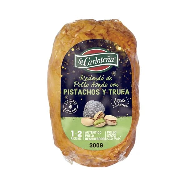 LA CARLOTEÑA Redondo de pollo asado al horno, deshuesado y relleno con pistachos y trufa 300 g. - 0.3 kg - Imagen del producto en Findit