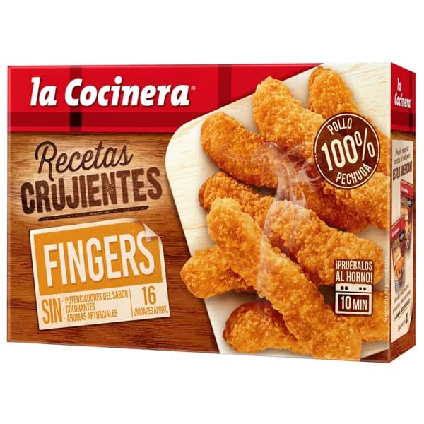LA COCINERA Fingers de pollo (pollo empanado y prefrito) Recetas crujientes 320 g. - 0.32 kg - Imagen del producto en Findit